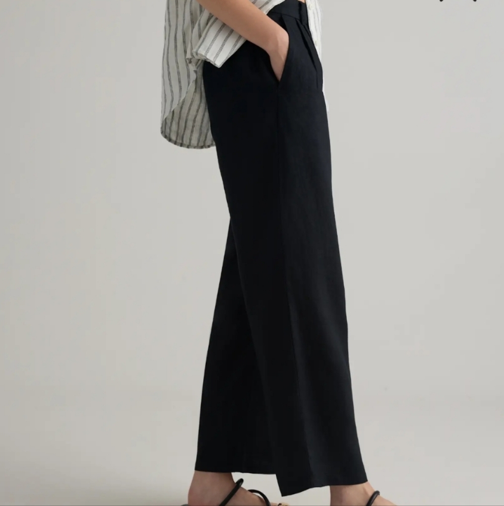 Quince Women's 100% European Linen Pleated Trouser Black 2